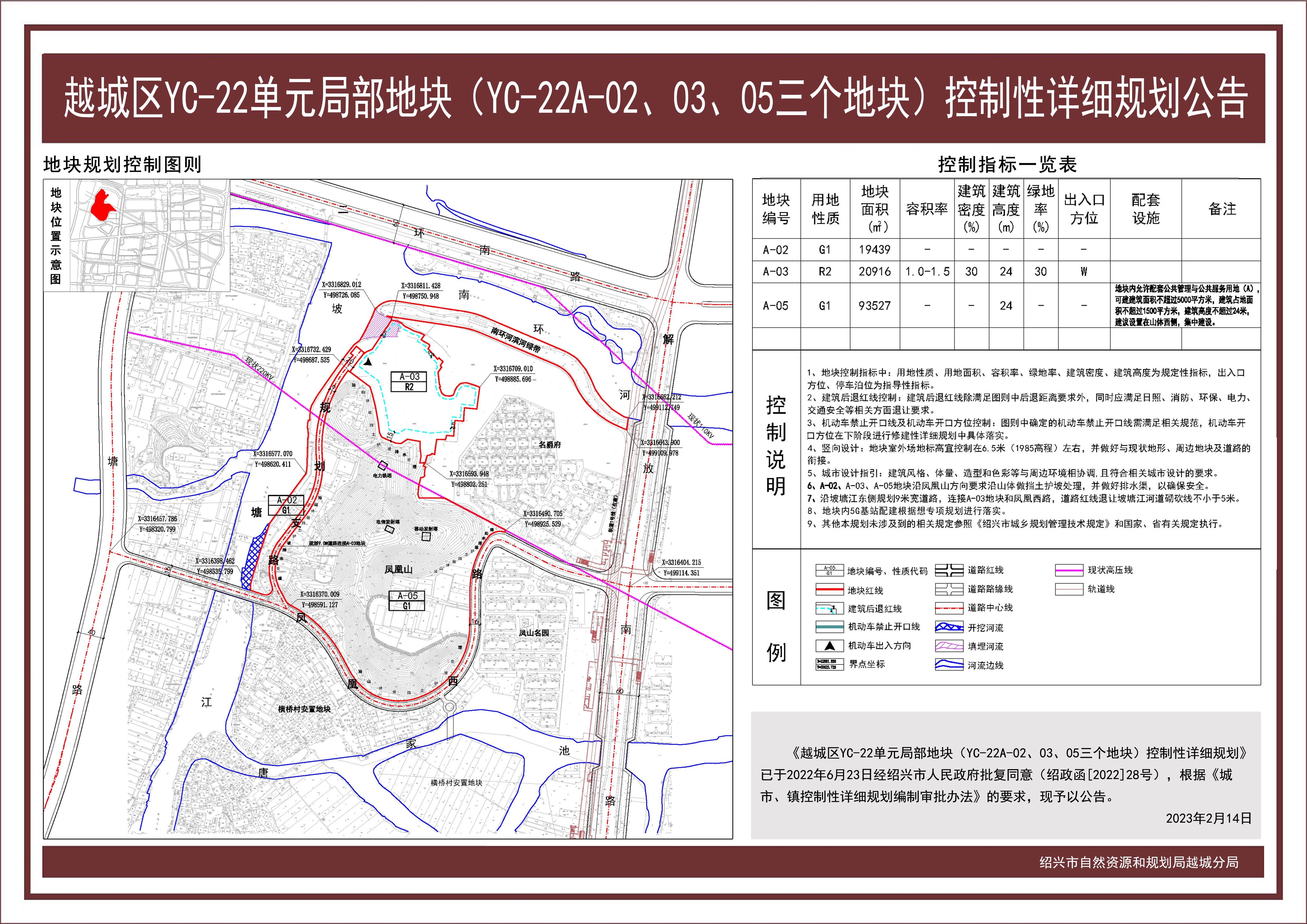 越城区YC-22单元局部地块（YC-22A-02、03、05三个地块）控制性详细规划公告